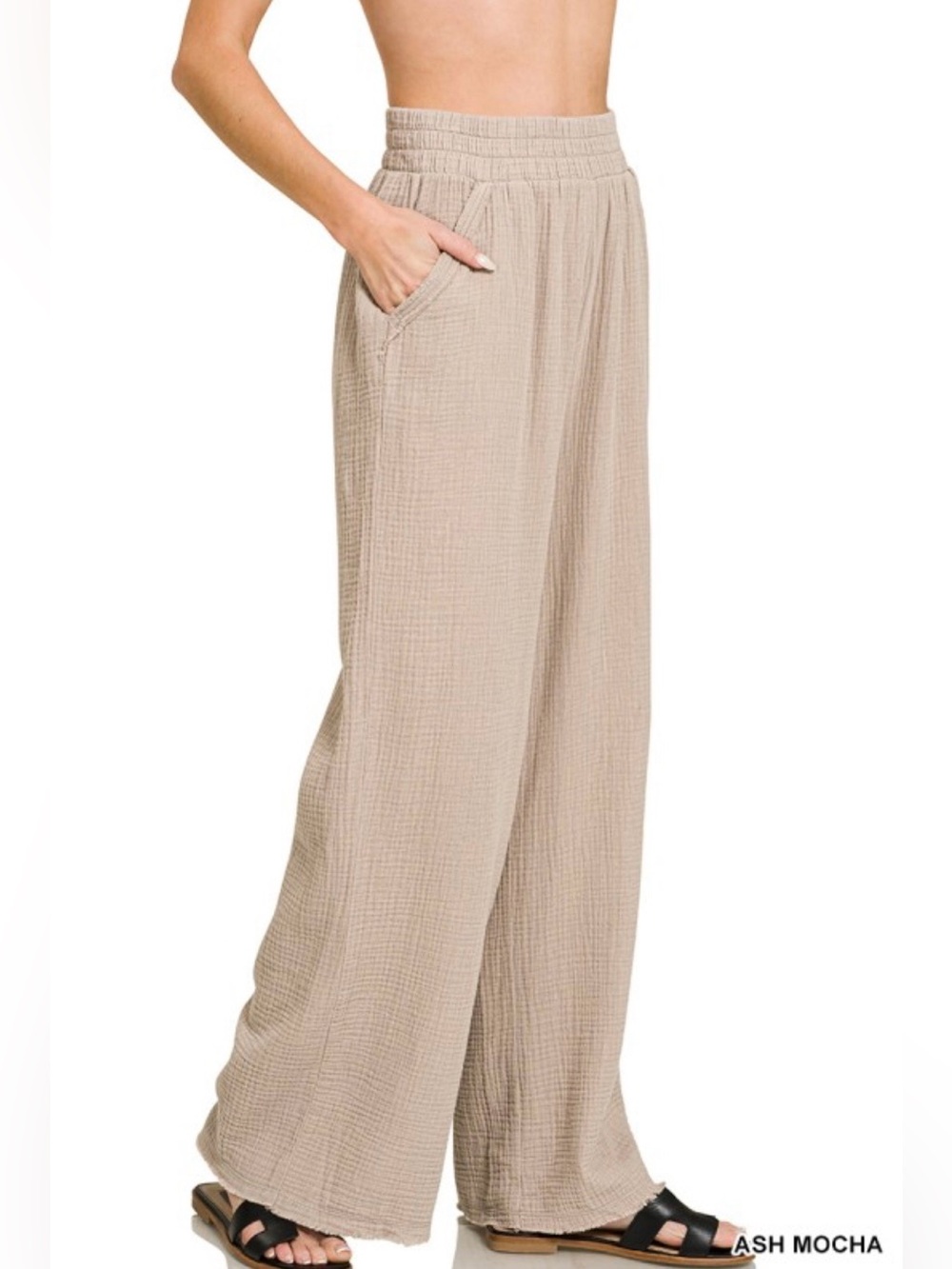 ZENANA Double Gauze Wide Leg Lounge Pants – Ash Mocha